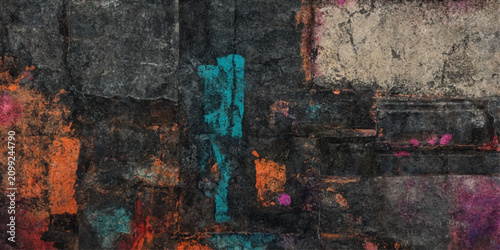Konstfotografi Abstract Grunge Graffiti Wall Background with Rusty Metal Texture Weathered Pain