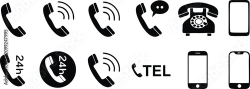 Modern communication icons set with classic phone designs