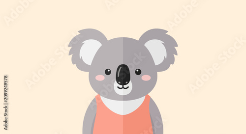 Canvas Print Simple flat design koala head icon wearing orange tank top shirt on plain light yellow background for social media avatar