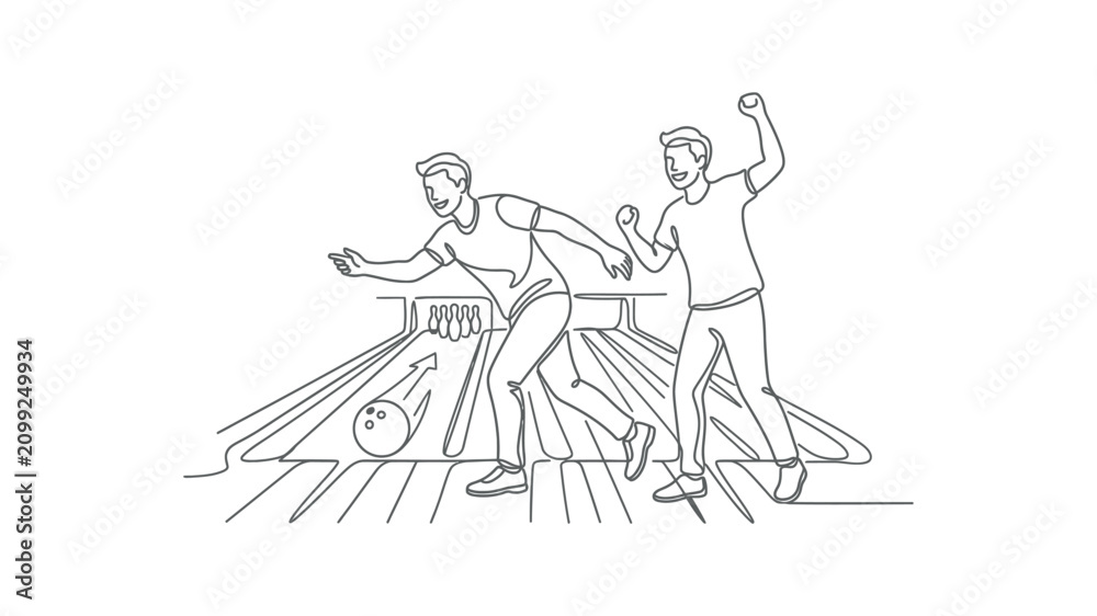 Obraz premium Two men playing bowling together fun.