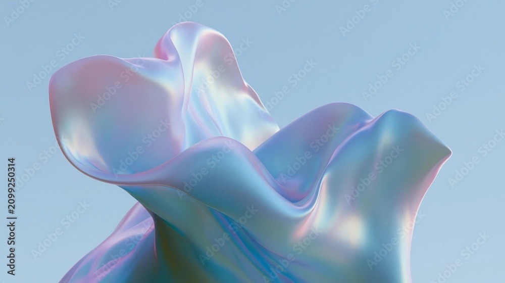 Obraz premium Abstract digital art piece that appears to be made of a shiny, metallic material. the background is a light blue color, and the object is in the center of the image.