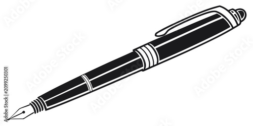 Foto Set of 12 black ballpoint pens with silver clips and grips on white background,