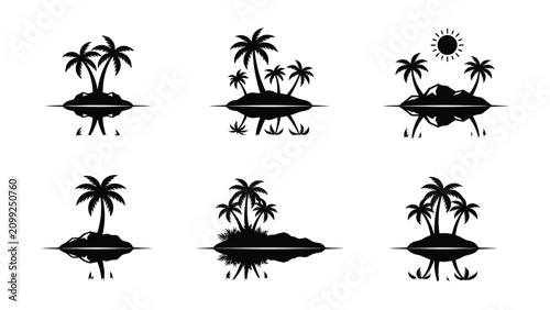 Cuadro en lienzo Silhouette of tropical islands with palm trees on white background