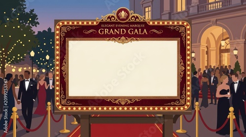 A grand gala sign with a red carpet and a crowd of people.