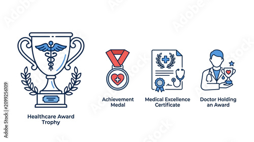 Healthcare Awards: Trophy, Medal, Certificate & Doctor with Award Icons