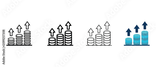 growing business finance and profit concept with coins stacks and arrows pointing up  isolated on white background