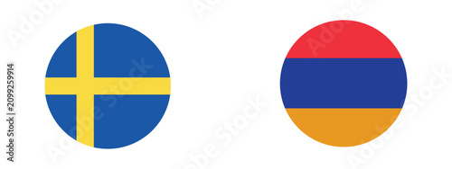 Cuadro en lienzo Sweden vs armenia national flags round icons with armenian, national