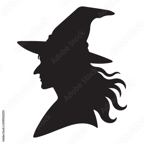 Foto Witch Profile Black Silhouette Halloween Vector Illustration