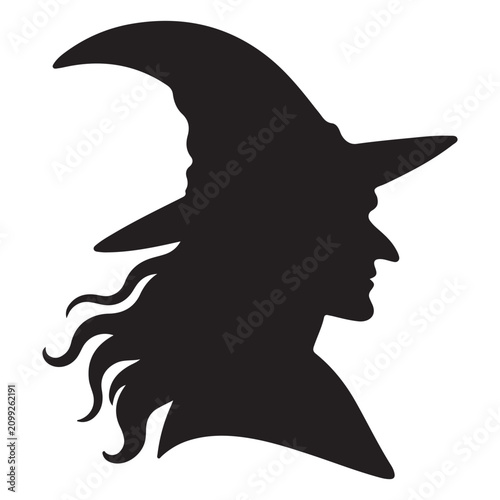 Foto Witch Profile Black Silhouette Halloween Vector Illustration