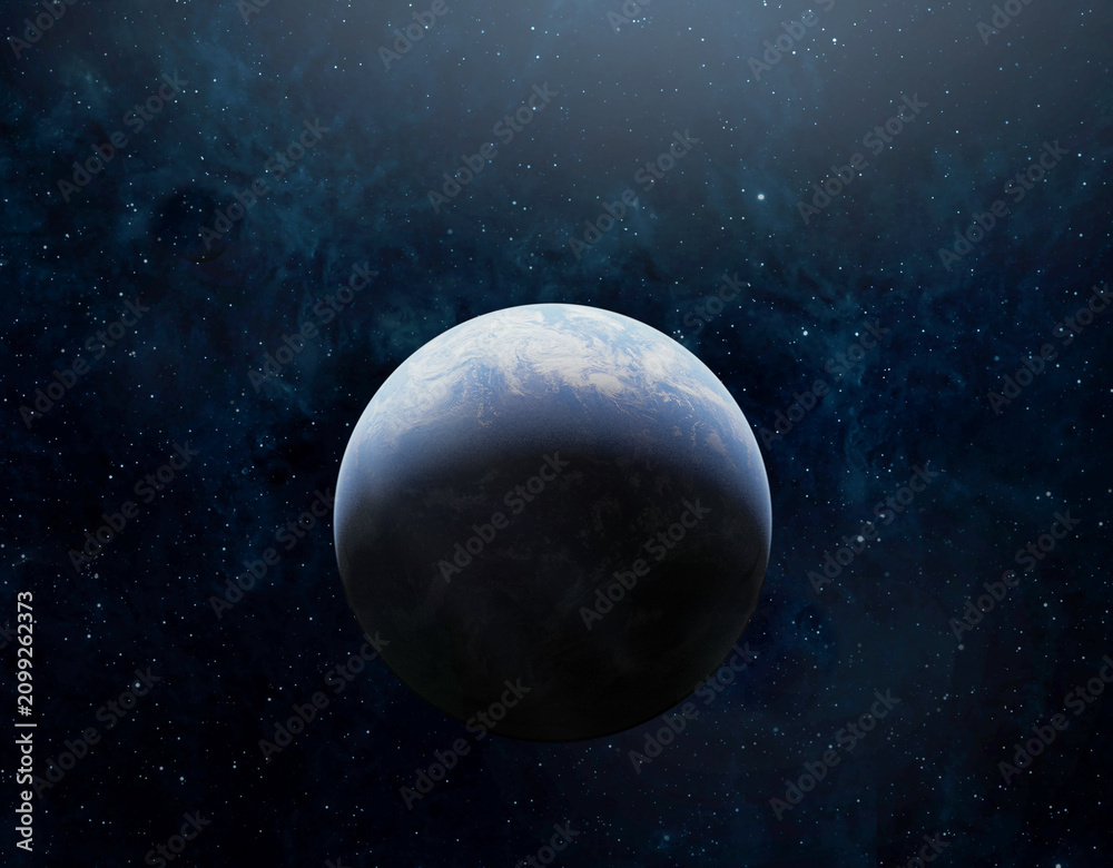 Fototapeta premium Panoramic view of the Earth and star. Sunrise over planet Earth, view from space. Elements of this image furnished by NASA