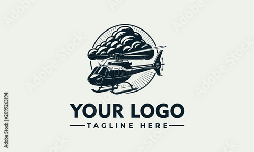 Tableau sur toile Vintage helicopter aviation logo emblem with clouds for transport company brandi