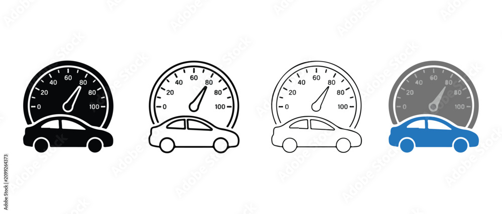 Fototapeta premium Speedometer and car icons in different colors and styles for infographics speedometer car vehicle gauge dashboard speed meter automobile transportation icons