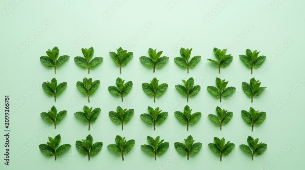 Fototapeta premium Mint Sprigs Arranged on Background