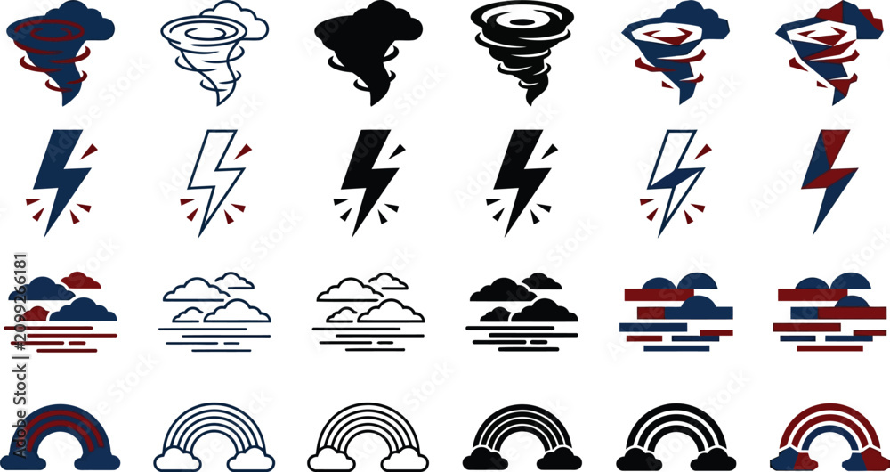 Obraz premium Weather icons in silhouette style with white background EPS set