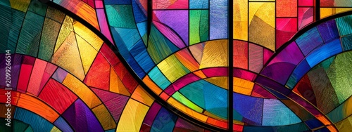Vibrant Stained Glass Mosaic with Abstract Patterns in Bold Colors for Decorative Backgrounds