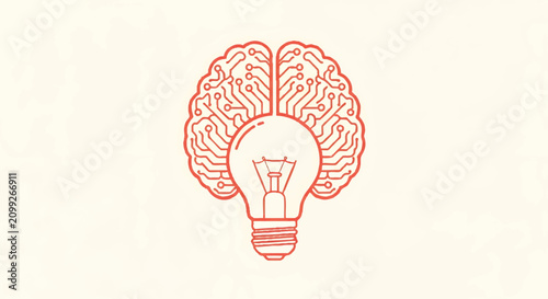 Foto AI Brain and Light Bulb Line Art Icon Representing Innovation and Creative Techn