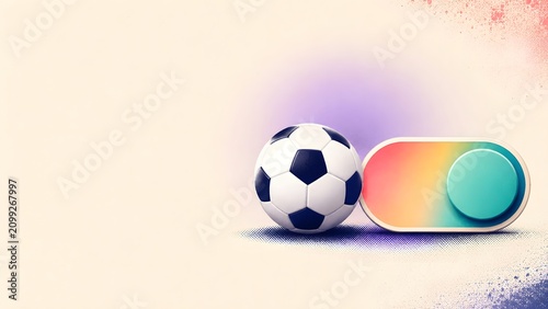 Football sports article illustration featuring a classic soccer ball beside a colorful toggle switch, symbolizing activation, tactical change, match control, digital settings, 