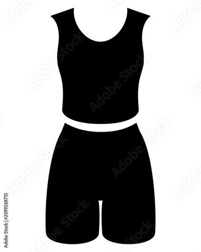 Women's summer suit: tank top and shorts, fashion illustration - vector silhouette image for stenciling or laser cutting. Women's clothing: shorts and tank top, black silhouette.