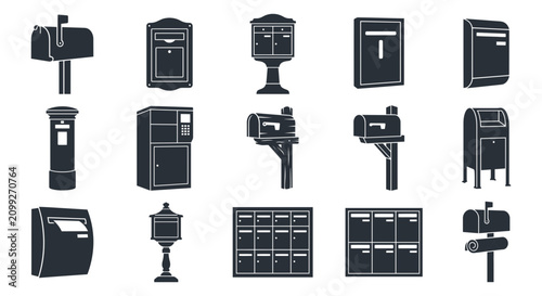 Tableau sur toile Mailbox icon set in black and white line art style