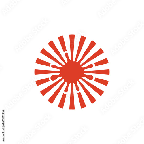 Vibrant red radial burst design with dynamic rays on a clean white background