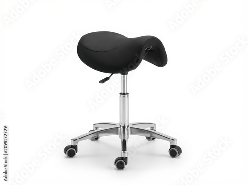 Ergonomic Black Saddle Stool with Polished Base