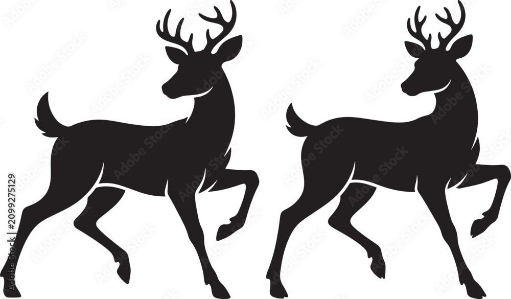 Fototapeta premium Deer silhouette set majestic stags standing on white background with wildlife silhouette isolated illustration creature wilderness