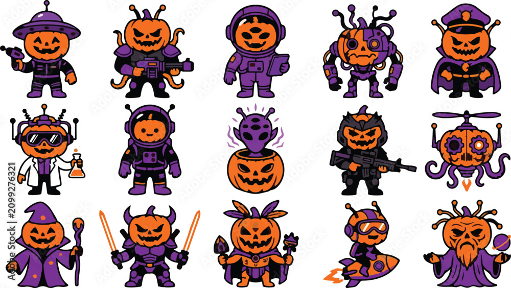 Obraz premium Halloween Alien Monster Pumpkin Character Clipart Bundle Collection