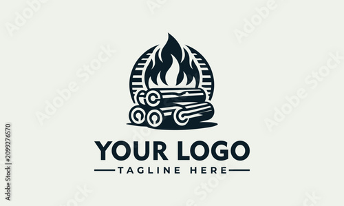 Fotografía Stylized Bonfire Icon Logo with Wood Logs for Camping and Nature Tourism Busines