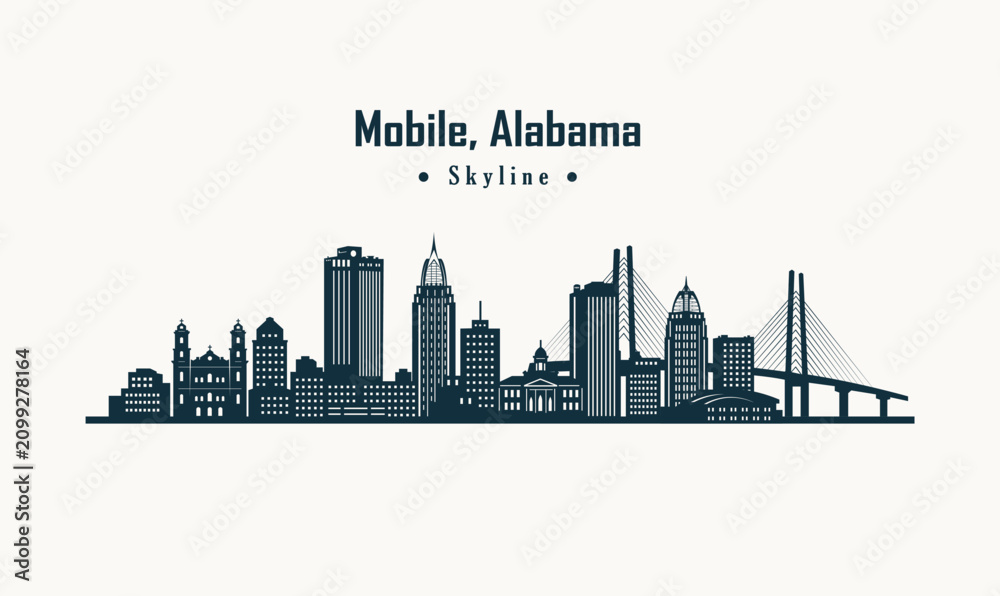 Fototapeta premium Mobile Alabama City Skyline Vector.