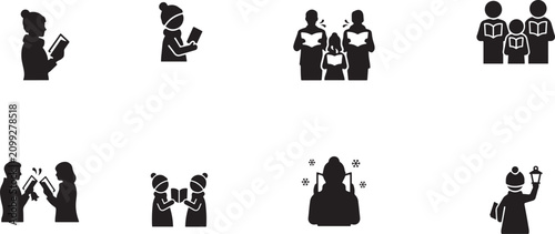 Photos carol singers silhouette vector icon. square type Bundle