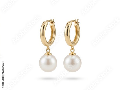 Elegant Pearl Huggie Hoop Earrings in Gold