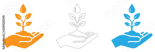 Fotografía Hands nurturing growing plants icon set isolated on transparent background