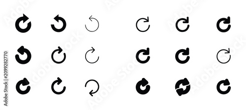 Fotografía Collection of various black circular arrow icons on white background for graphic