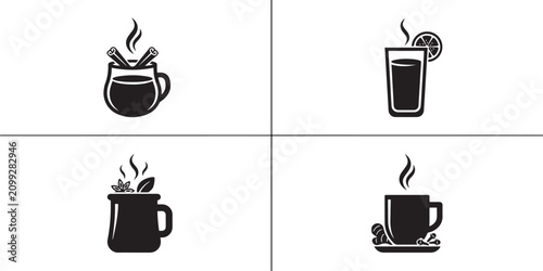 Foto mulled wine mug silhouette vector icon. square type Bundle