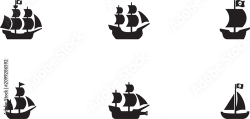 Canvastavla pirate ship silhouette simple line art silhouette vector icon
