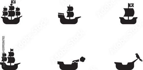 Canvastavla pirate ship silhouette simple line art silhouette vector icon
