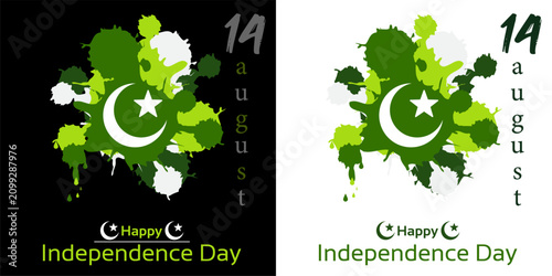Foto Pakistan independence day concept with watercolor style splash and crescent moon