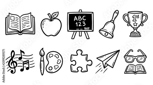 A collection of educational icons and symbols.
