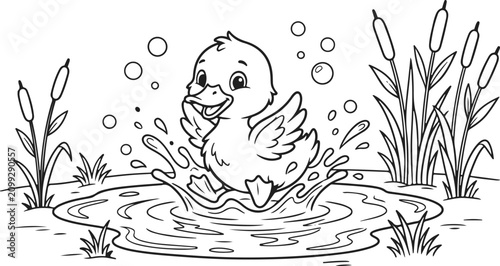 Cute duckling swimming fun coloring page for kids adults
