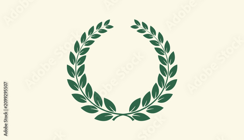 Symmetrical green laurel wreath stands out elegantly as a symbol of victory and achievement on a pale cream backdrop.