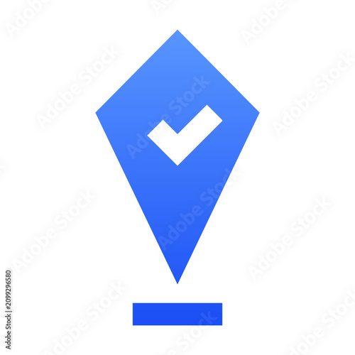 Checkpoint sharp gradient solid style icon featuring a location pin with check mark representing verified places checkpoints and completed routes. 