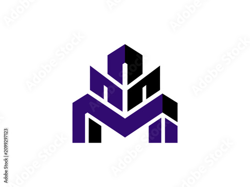 Modern Abstract Geometric Letter M Symbol Design Purple Black