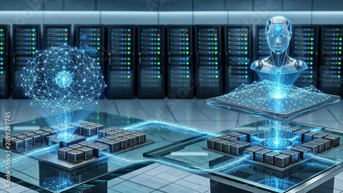 Photorealistic AI Operations Room with Holographic Network Model