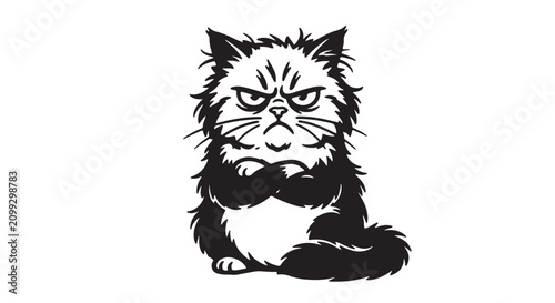 Φωτογραφία Grumpy cat vector illustration, angry fluffy kitten with crossed paws, black and