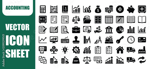 Accounting Outline Icon Set Black and White Vector
