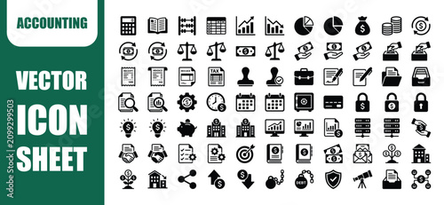 Accounting Outline Icon Set Black and White Vector