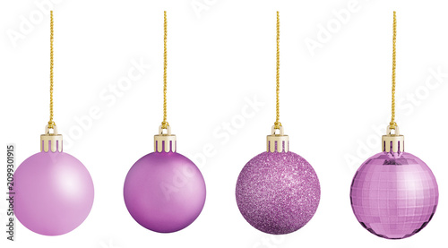 Elegant Pink holiday baubles collection layout for commercial promotion. Clean modern template for luxury brand winter discount banner and design