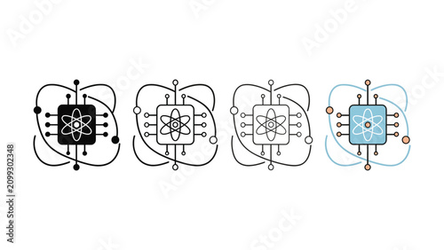 Cuadro en lienzo Abstract conceptual illustration of a quantum computing chip with orbiting elect