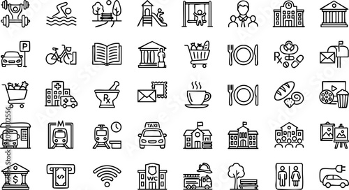 Fotografía City infrastructure and urban facilities line icon set with infrastructure build