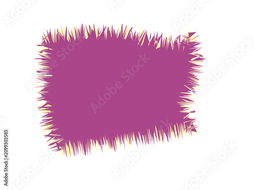 Tableau sur toile A vibrant purple rectangular shape with textured frayed edges and yellow trim